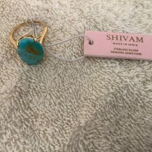 NWT SHIVAM STIRLING SILVER AND COPPER TURQUOISE RING Size 6.5